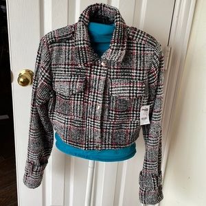 Brand new Charlotte russe Red black and white plaid bomber jacket, size S